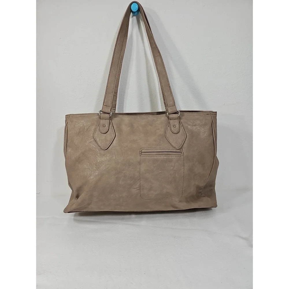 MultiSac Large Taupe Faux Leather‎ Career Shoulder Tote w/ Laptop Zip Sleeve